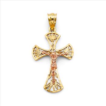 14K Two Tone Gold Crucufix Cross Pendant