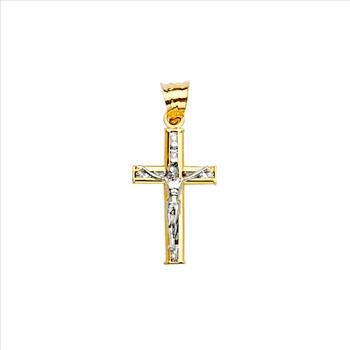 14K Two Tone Cubic zirconia Crucufix Cross Pendant