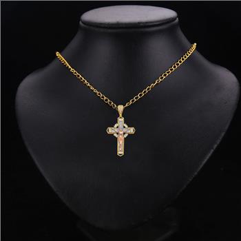 14K Tri Color Gold Cubic zirconia Crucufix Cross Pendant