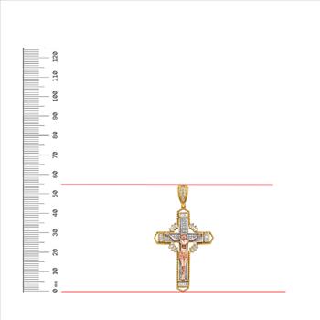 14K Tri Color Gold Cubic zirconia Crucufix Cross Pendant