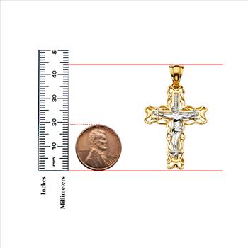 14K Two Tone Cubic zirconia Crucufix Cross Pendant