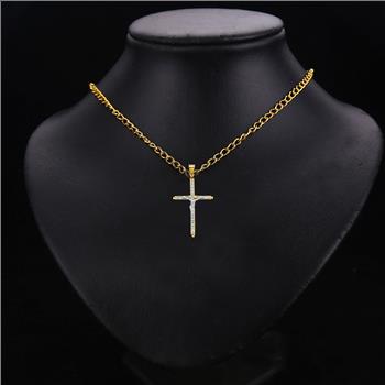 14K Two Tone Cubic zirconia Crucufix Cross Pendant