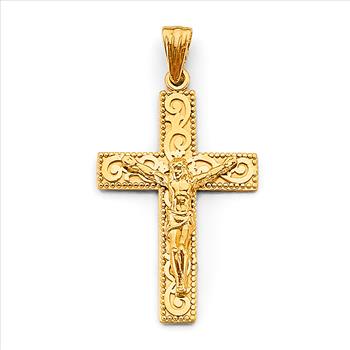 14K Yellow Gold Fancy Crucufix Cross Pendant