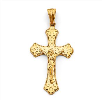 14K Yellow Gold Fancy Crucufix Cross Pendant