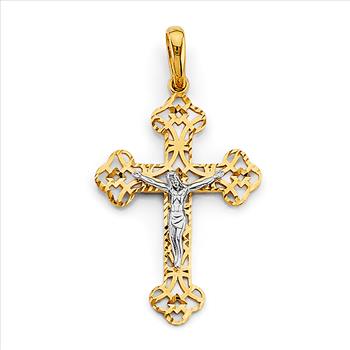 14K Two Tone Gold Crucufix Cross Pendant