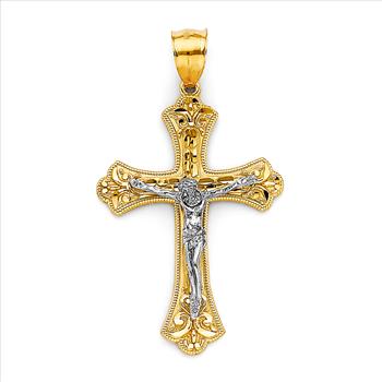 14K Two Tone Crucufix Cross Pendant