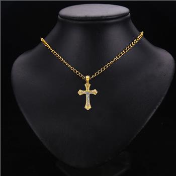 14K Two Tone Crucufix Cross Pendant