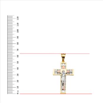 14K Tri Color Gold Cubic zirconia Crucufix Cross Pendant