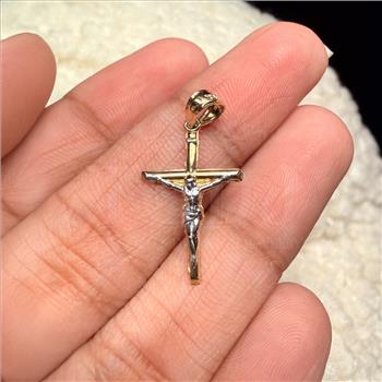 14K Two Tone Gold Crucufix Cross Pendant