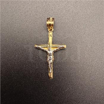 14K Two Tone Gold Crucufix Cross Pendant