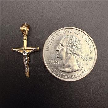 14K Two Tone Gold Crucufix Cross Pendant