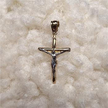 14K Two Tone Gold Crucufix Cross Pendant
