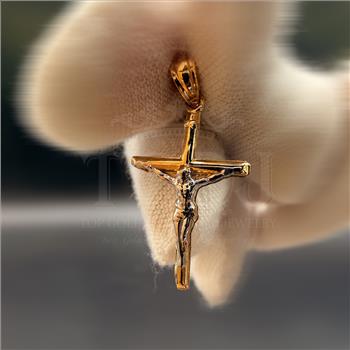 14K Two Tone Gold Crucufix Cross Pendant