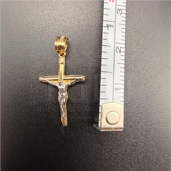 14K Two Tone Gold Crucufix Cross Pendant