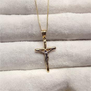 14K Two Tone Gold Crucufix Cross Pendant