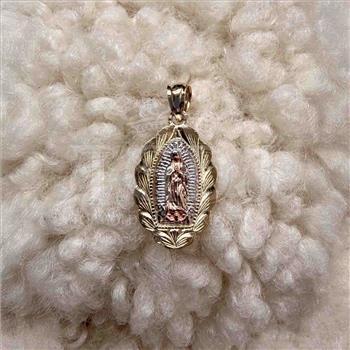 14K Tri Color Gold Religious Our Lady of Guadalupe Pendant