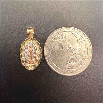 14K Tri Color Gold Religious Our Lady of Guadalupe Pendant