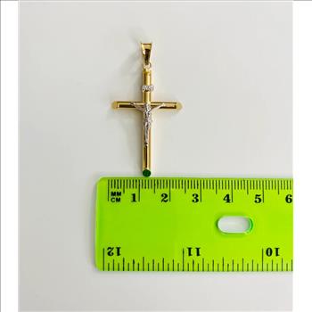 14K Two Tone Gold Hollow Round Tube CrucufixPendant