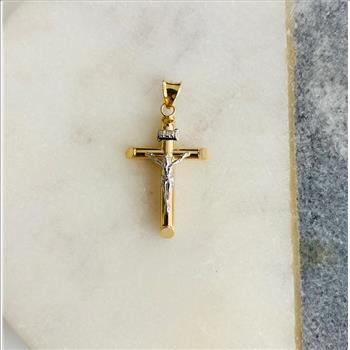 14K Two Tone Hollow Polish Crucufix