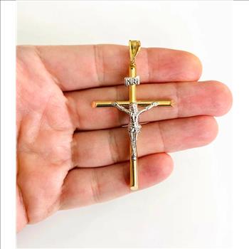 14K Two Tone Gold Crucufix Cross Pendant