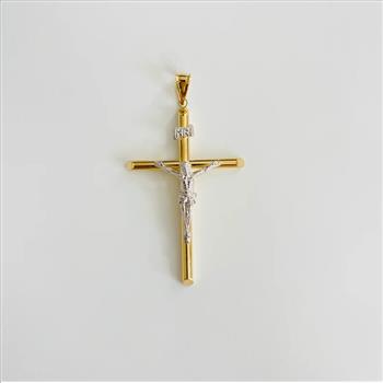 14K Two Tone Gold Crucufix Cross Pendant