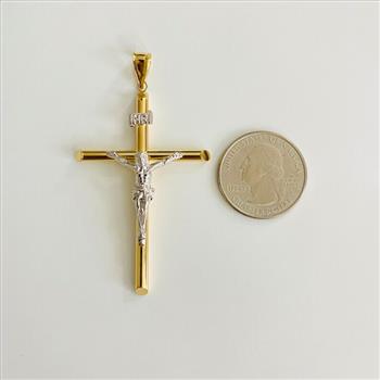 14K Two Tone Gold Crucufix Cross Pendant