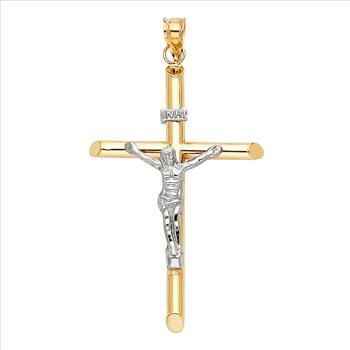 14K Two Tone Gold Crucufix Cross Pendant