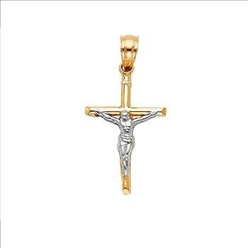 14K Two Tone Gold Crucufix Cross Pendant