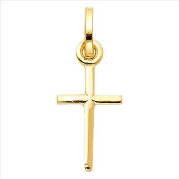 14K Yellow Gold Solid Latin Cross Pendant