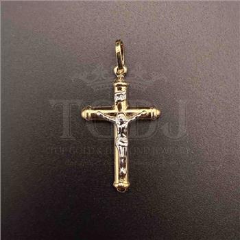 14K Two Tone Gold Hollow Crucufix Cross Pendant