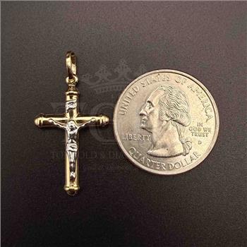 14K Two Tone Gold Hollow Crucufix Cross Pendant