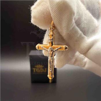 14K Two Tone Gold Hollow Crucufix Cross Pendant