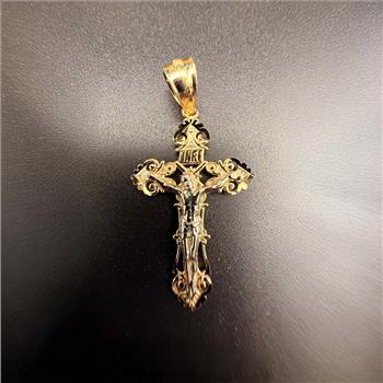 14K Two Tone Gold Crucufix Cross Pendant