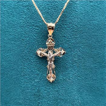 14K Two Tone Gold Crucufix Cross Pendant