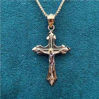 14K Two Tone Gold Cut Out Design Crucufix Pendant