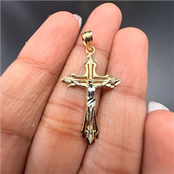 14K Two Tone Gold Cut Out Design Crucufix Pendant