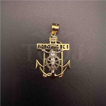 14K Two Tone Gold Mariner Cross Pendant