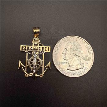 14K Two Tone Gold Mariner Cross Pendant