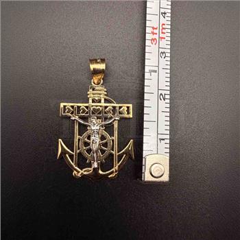 14K Two Tone Gold Mariner Cross Pendant
