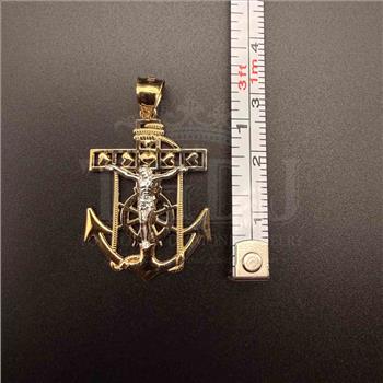 14K Two Tone Gold Mariner Cross Pendant