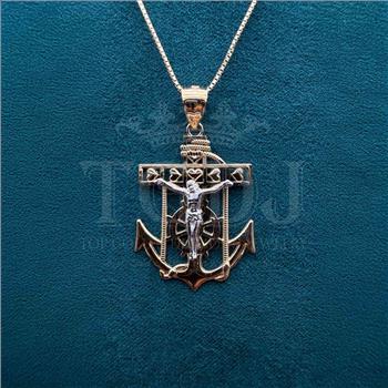 14K Two Tone Gold Mariner Cross Pendant