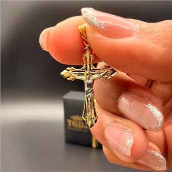 14K Two Tone Gold Cut Out Design Crucufix Pendant