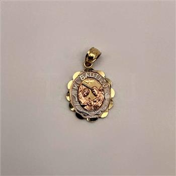14K Tri Color Gold Religious Mi Bautizo Pendant Oval