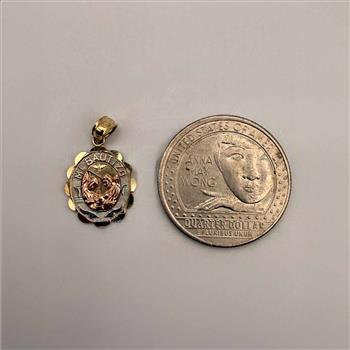 14K Tri Color Gold Religious Mi Bautizo Pendant Oval