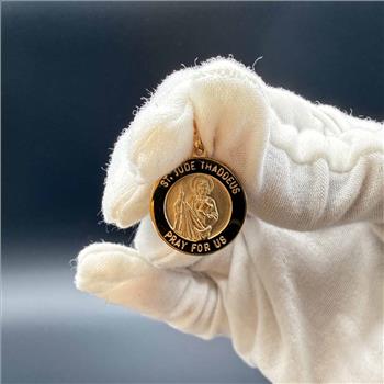 14K Yellow Gold St. Jude Round Medal  Pendant