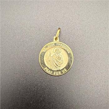 14K Yellow Gold St. Jude Round Medal  Pendant