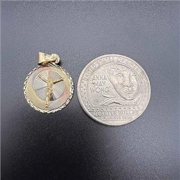 14K Tri Color Gold Religious Stamp Pendant
