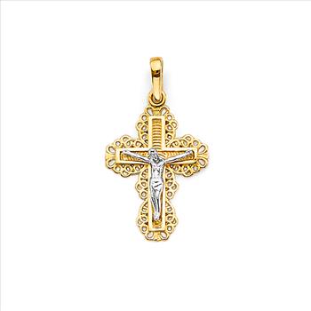 14K Two Tone Gold Crucufix Cross Pendant