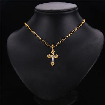 14K Two Tone Gold Crucufix Cross Pendant