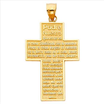 14K  Yellow Gold Padre Nuestro Cross Pendant